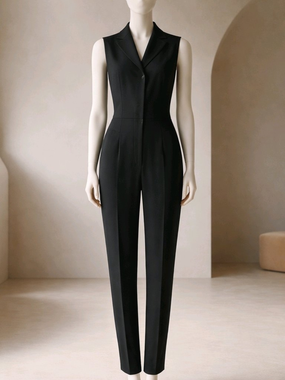 Trina Turk Black Sleeveless Notch Collar Tailored Jumpsuit Size 4